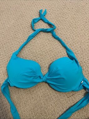 La Vie En Rose Bikini Top Turquoise Halter Push-Up Bikini Swimwear Medium Swim